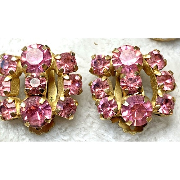 Lot 6 Vintage Pink Rhinestone Jewelry AB Stones Earrings Signed La Roco Necklace - Picture 9 of 15